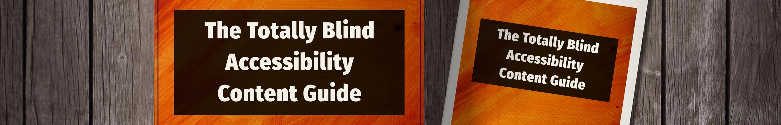 The Totally Blind Accessibility Content Guide and an accompanying Workshop product box on a wooden surface